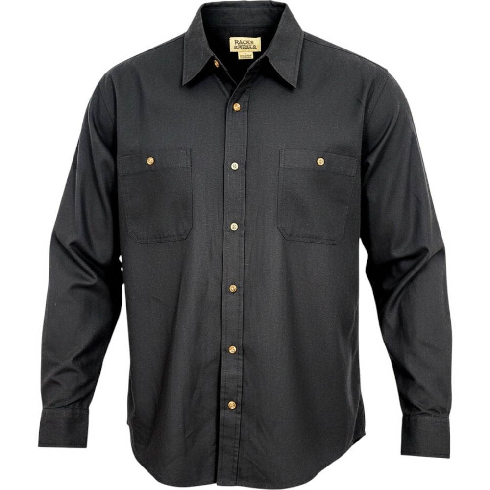 Racks & Reels Men's Long Sleeve Button Down Shirt Black Utility Pocket Large